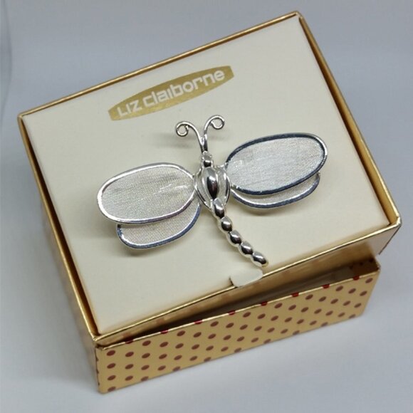 NEW Liz Claiborne Dragonfly Mesh Brooch Pin Flexi Wings Fun Whimsy Statement. - Picture 1 of 1